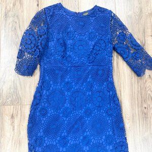 Taylor Flower Detailed Blue Dress